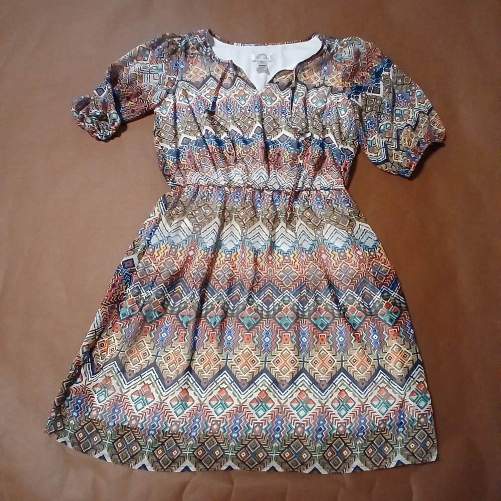 Sweet Storm dress  airy earthy boho style geometric zigzag Aztec Print Medium